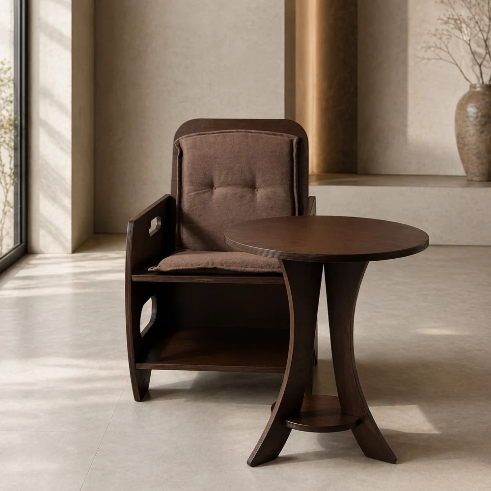 brown-1 Parametarski set – fotelja i okrugli sto